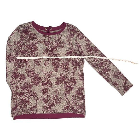 St. John's Bay Burgundy Floral Print Classic Tee Long-Sleeve Shirt Size Large - Picture 4 of 10